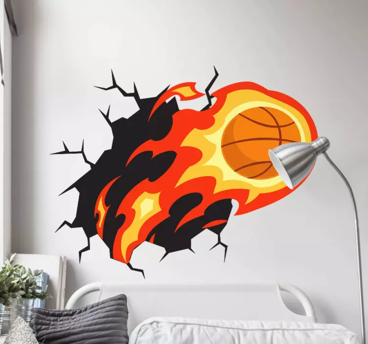 Basketball wall sticker fiery basketball impact - TenStickers