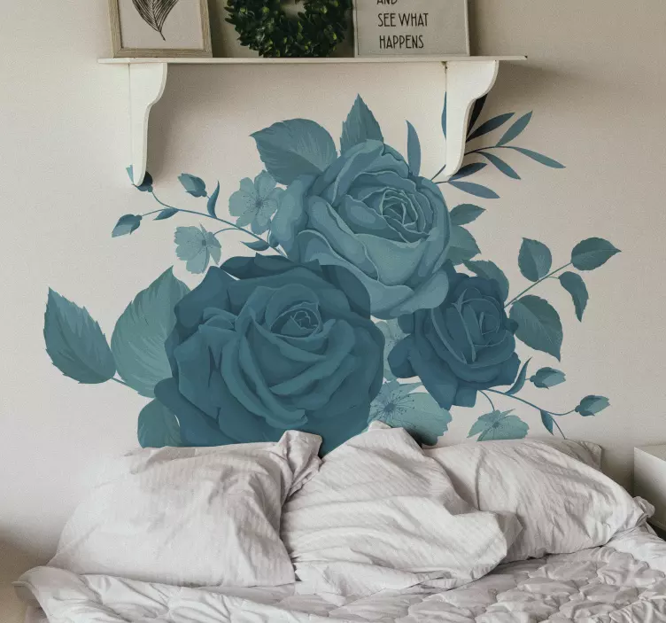Blue bouquet flowers flower wall decal - TenStickers