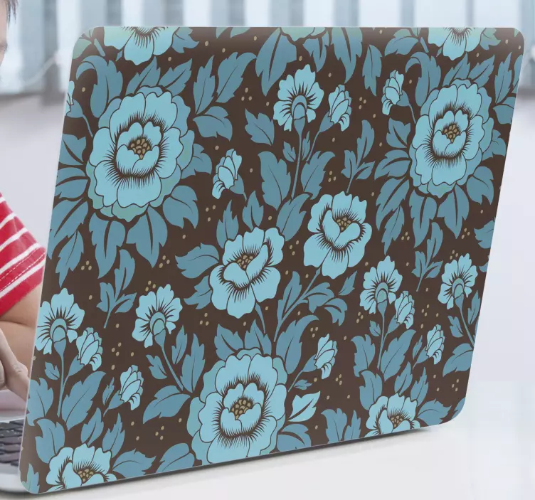 Blue floral pattern laptop decal - TenStickers