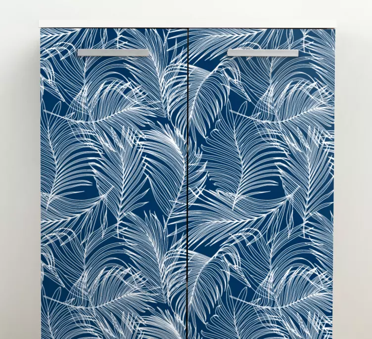 Blue leaves with white outline furniture decal - TenStickers