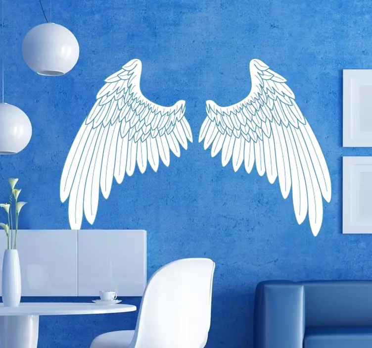 Blue Outline Angel Wings Wall Art Sticker - TenStickers