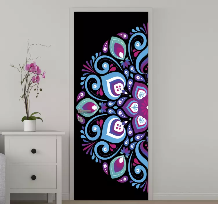 Blue tone mandala door decal - TenStickers