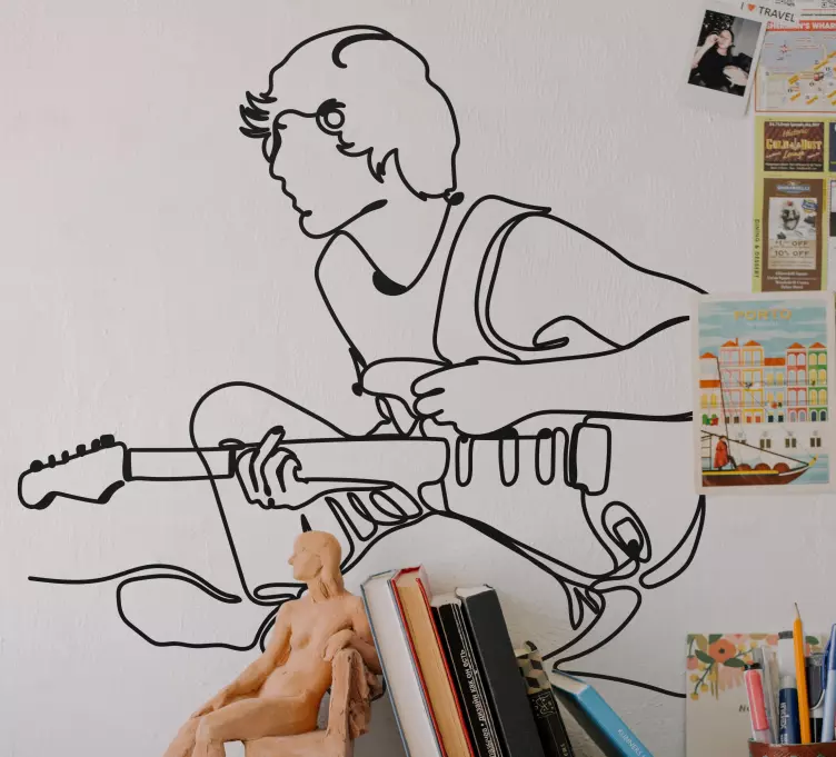 Boy playing the guitar rock sticker - TenStickers