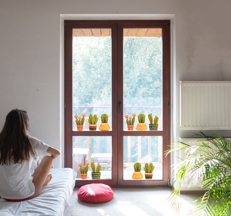 Cactus shapes window sticker - TenStickers