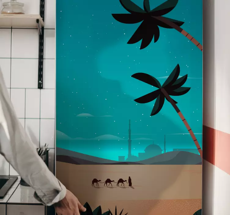 Camels at the desert  fridge sticker - TenStickers