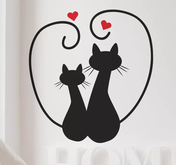 Silhouetted love heart with cats wall sticker - TenStickers