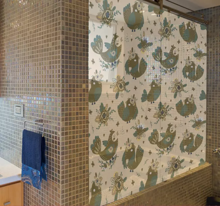 Charming Bird Patterns shower screen sticker - TenStickers