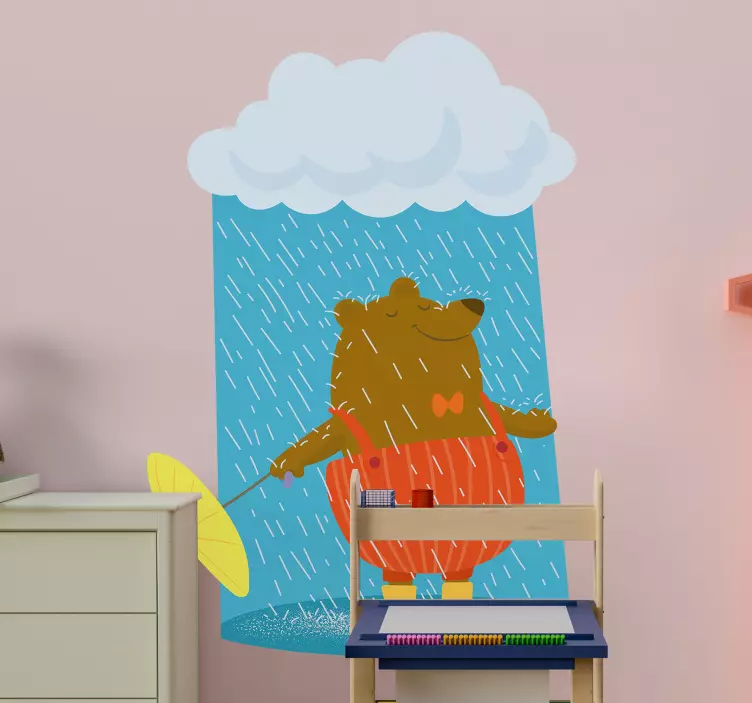 Cheerful Bear Umbrella wall stickers for kid - TenStickers