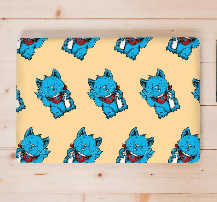 Cheerful Blue Cat laptop skin - TenStickers