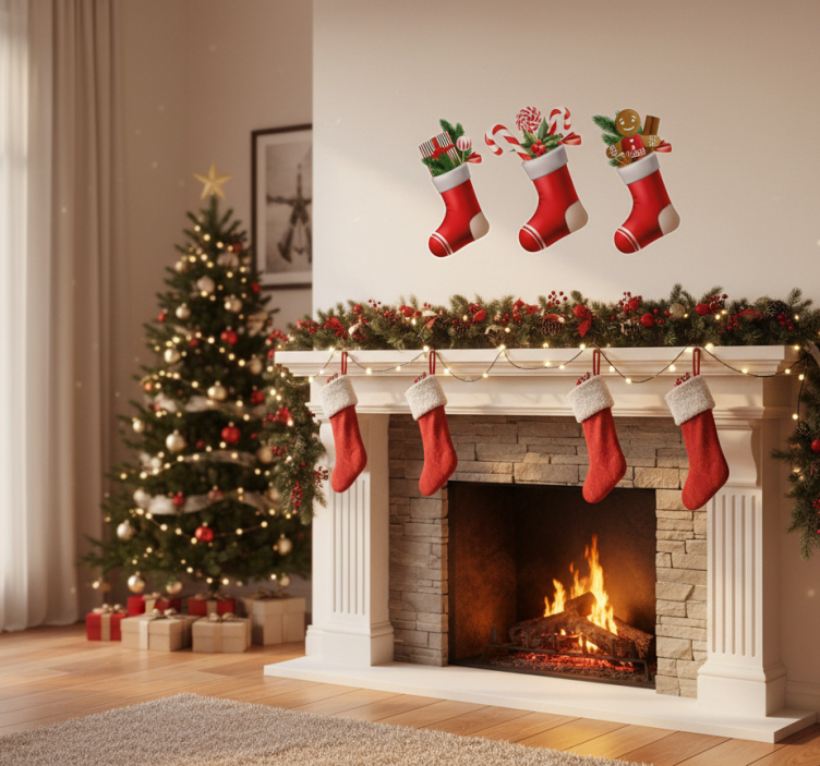 Christmas sticker stockings candy treats - TenStickers