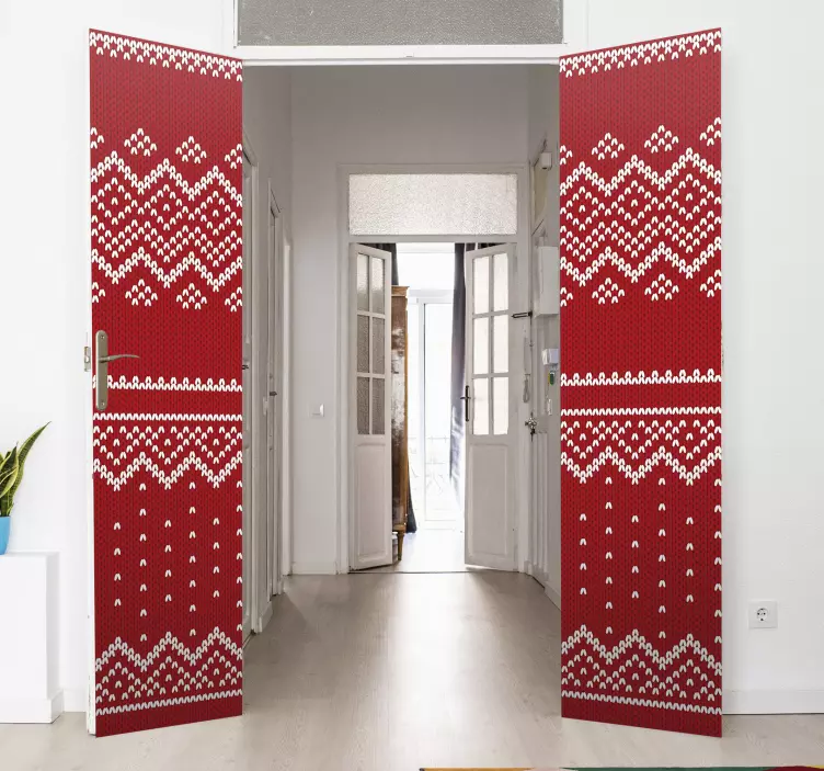 Christmas Typical red Pattern door sticker - TenStickers