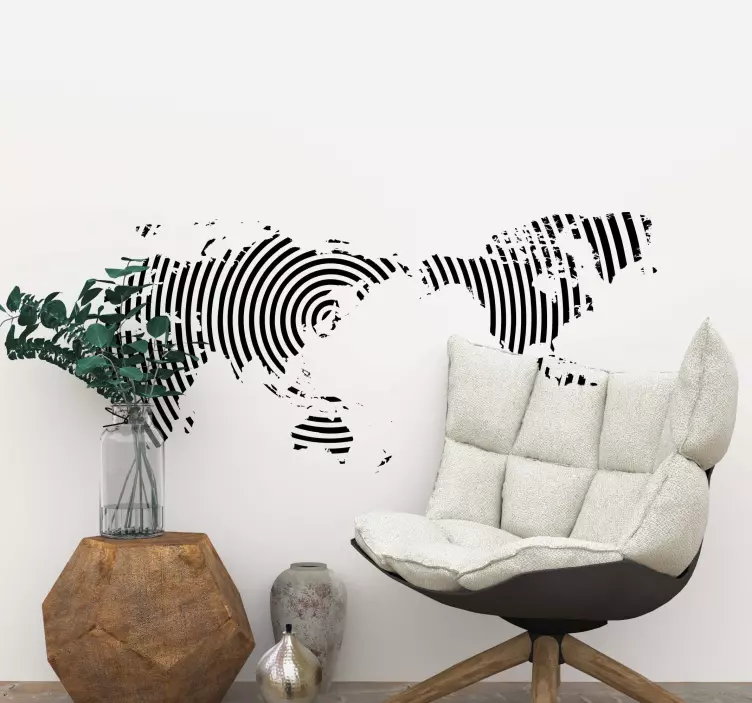 Circle swirl world map wall sticker - TenStickers