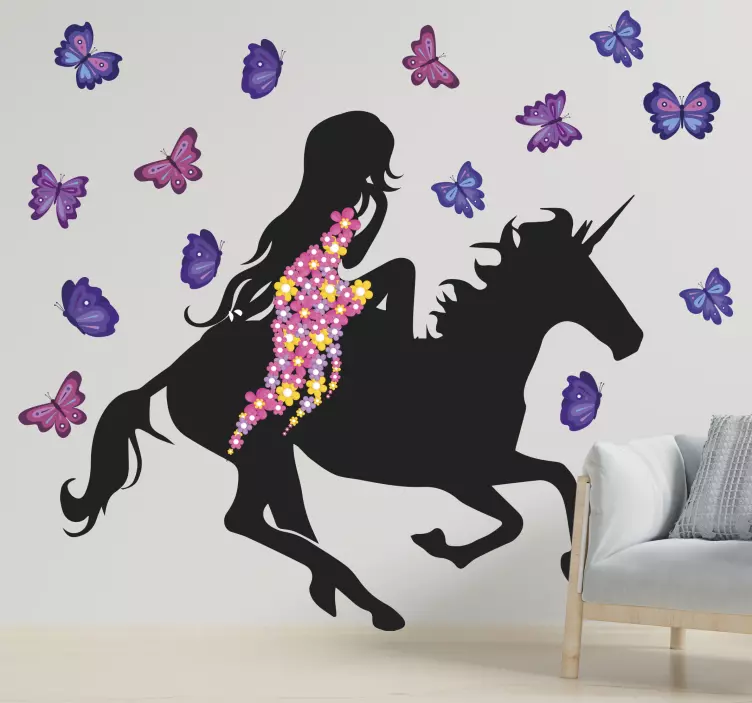 Circus wall sticker unicorn and butterflies - TenStickers