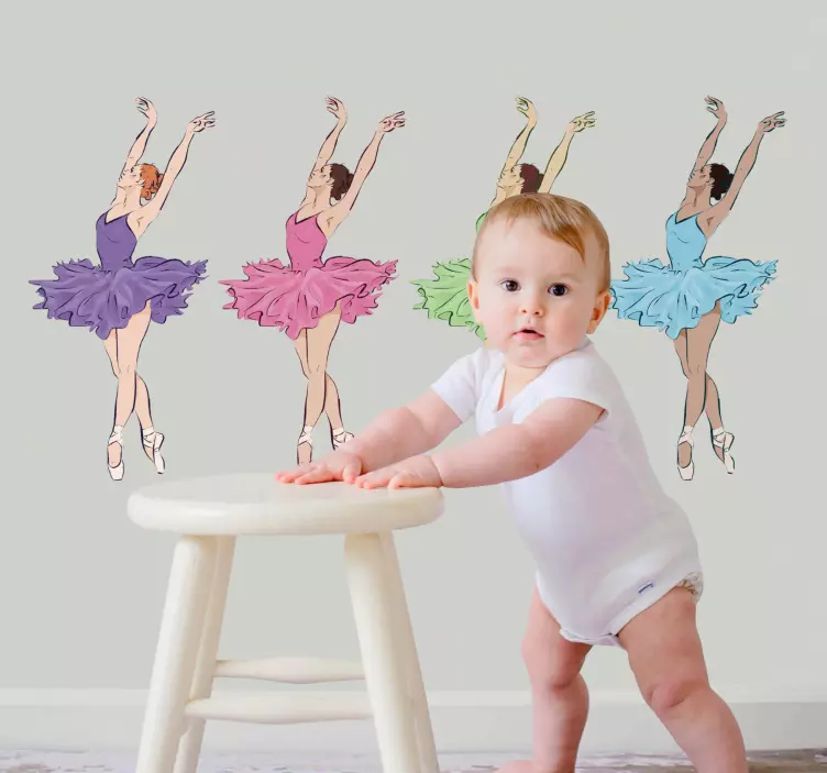 Colorful ballet dancers illustration decal - TenStickers