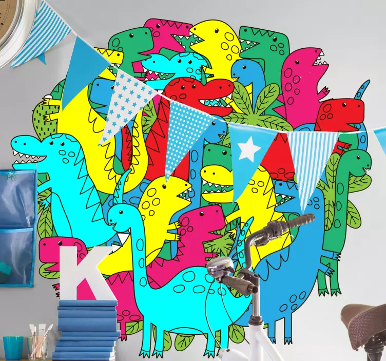Colorful Dinosaur Group wall sticker - TenStickers