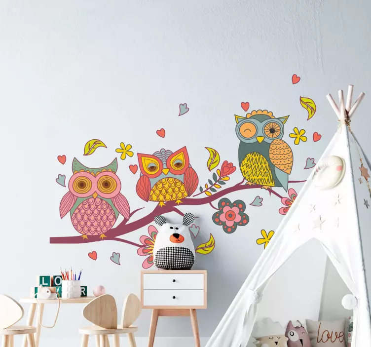 Colorful Owl Trio bird wall sticker - TenStickers