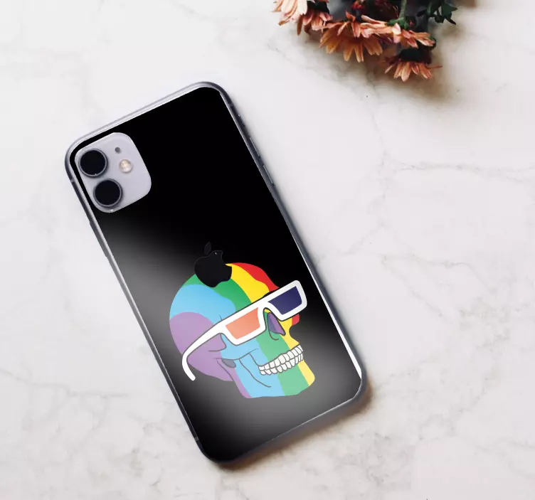 Colorful skull silhouette iPhone sticker - TenStickers