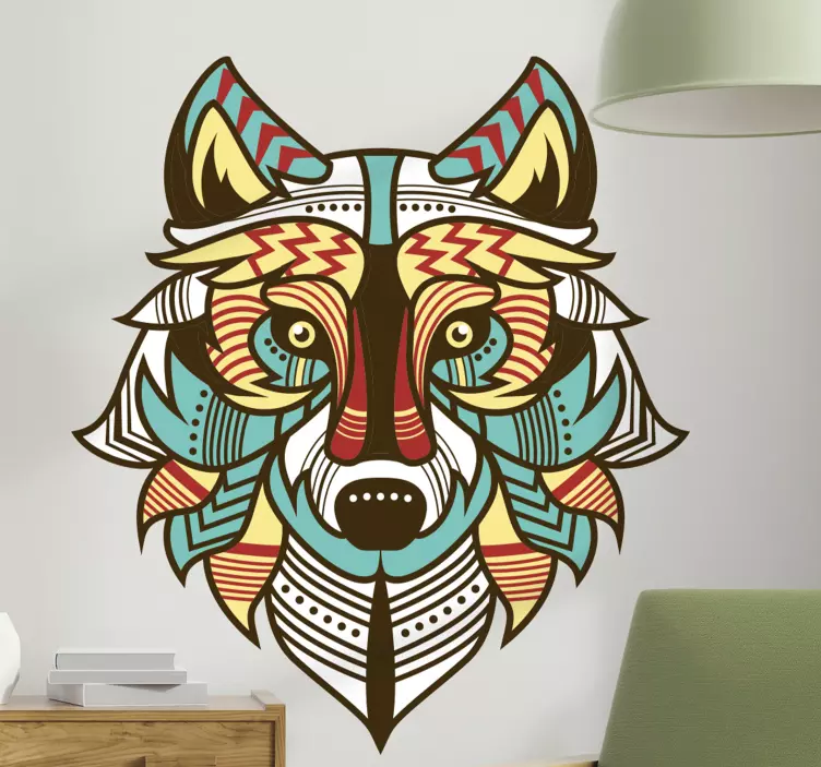 Colorful wolf head wall sticker - TenStickers