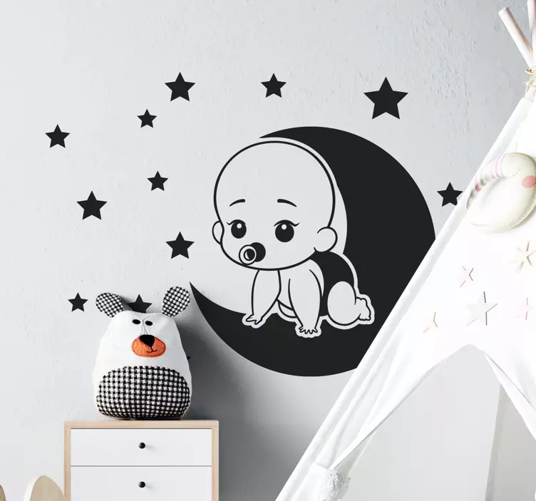 Crawling baby moon wall stickers for kid - TenStickers