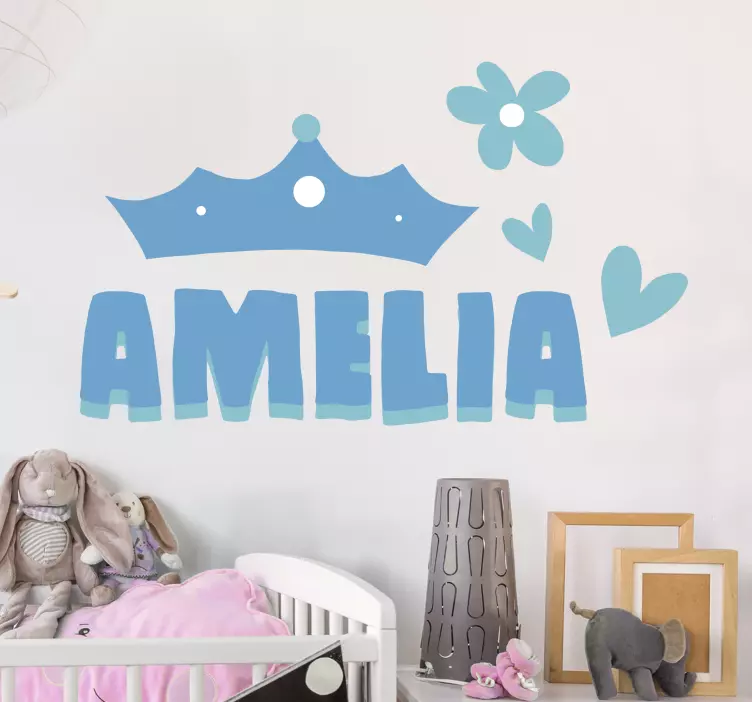 Crown with heart and name wall stickers for kid - TenStickers