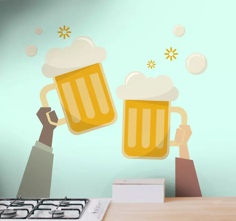Cuisine wall sticker cheers with beer mugs - TenStickers