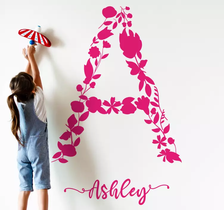 Custom Floral Initial wall stickers for kid - TenStickers