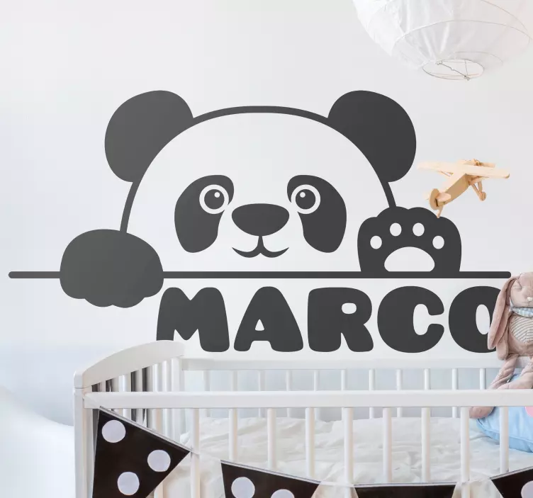 Custom name baby panda bedroom wall sticker - TenStickers