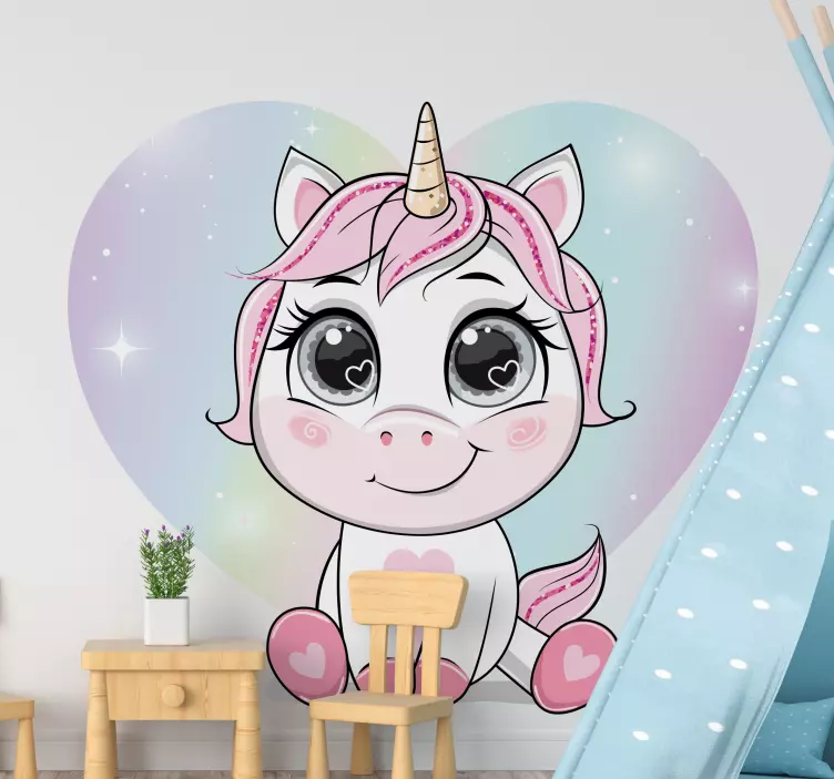 Cartoon unicorn love hearts fairy tale sticker - TenStickers