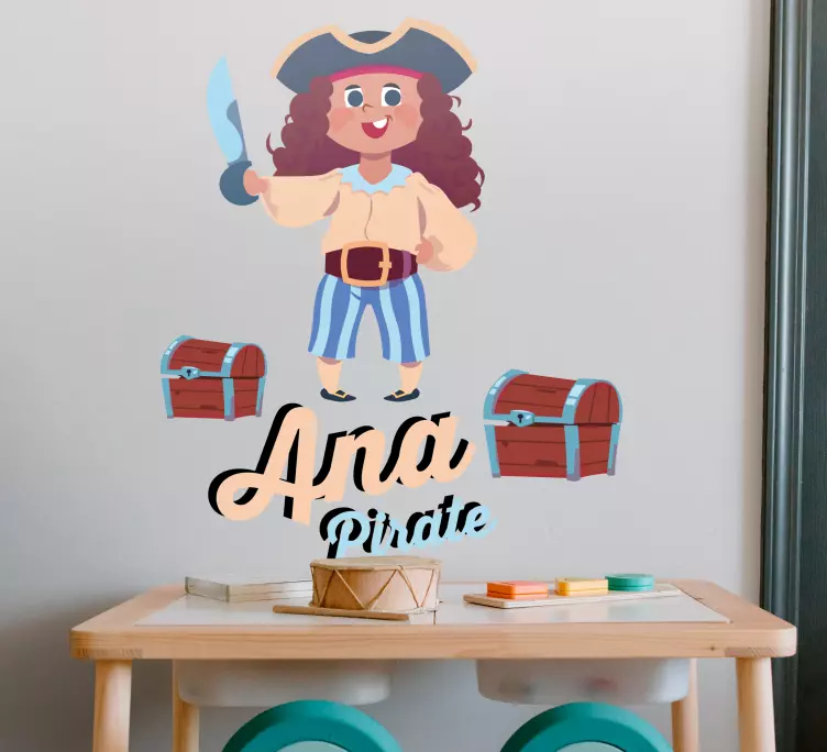 Little pirate girl with treasure children decal - TenStickers