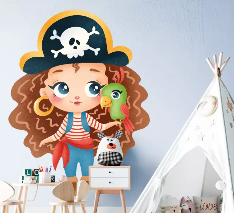 Cute modern pirate girl children wall sticker - TenStickers