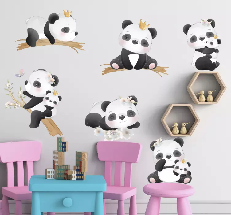 Cute panda family wall sticker - TenStickers