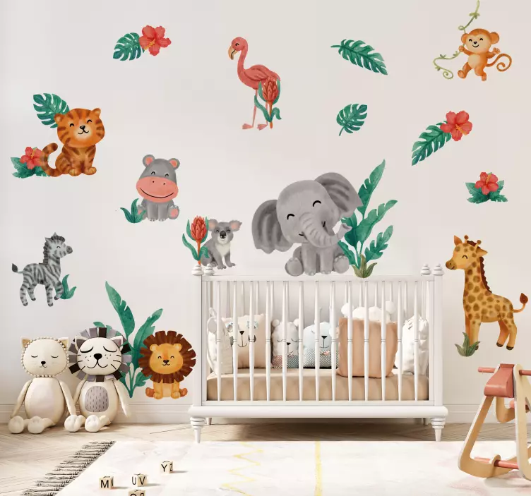 cute safari animals wall stickers children's room - TenStickers