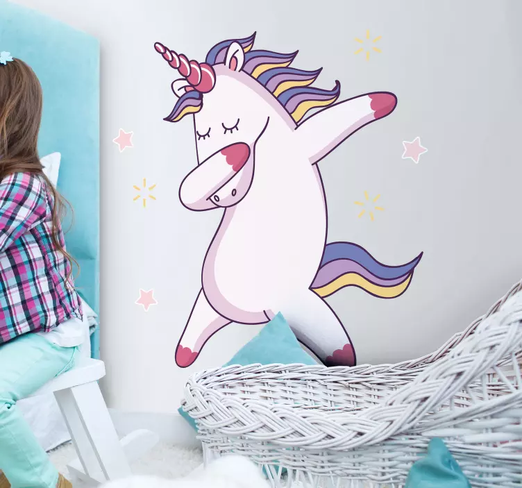 Dancing funny unicorn illustration decal - TenStickers