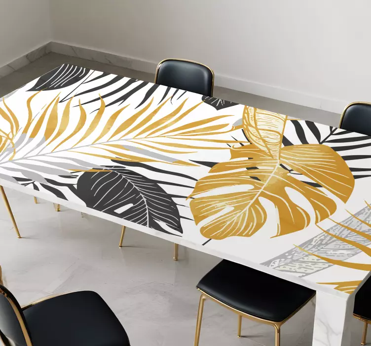 Dark grey & golden leaves wall stickers for dining room - TenStickers