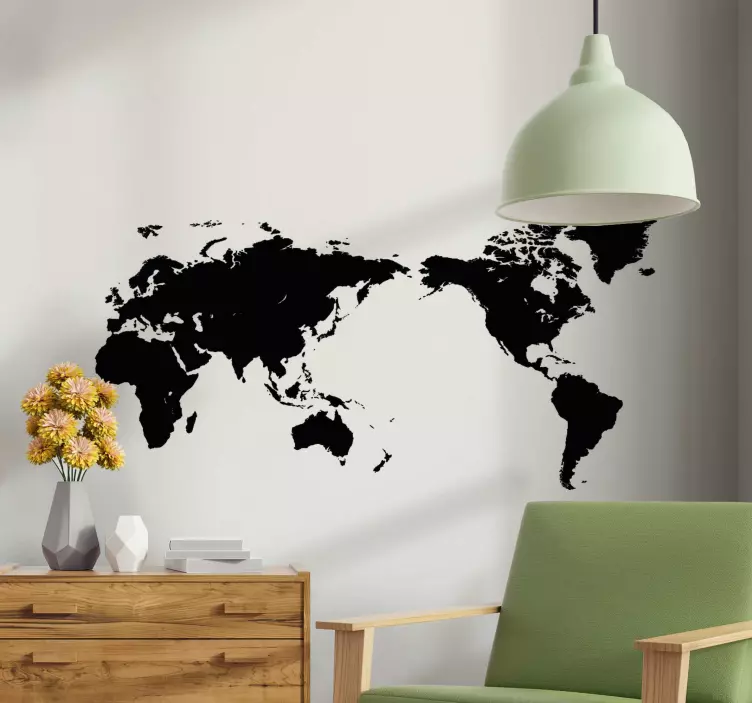 Detailed plain world map wall sticker - TenStickers