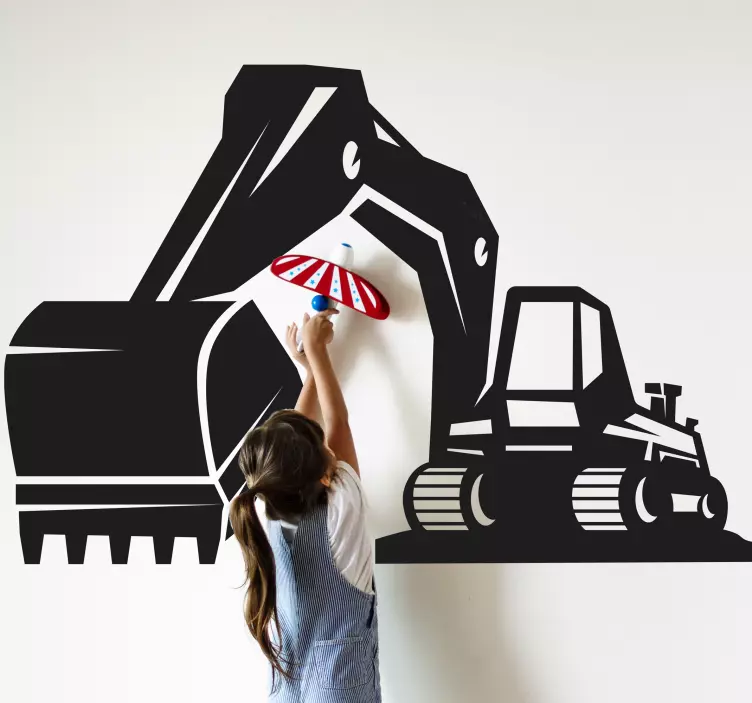 Excavator big black children bedroom sticker - TenStickers