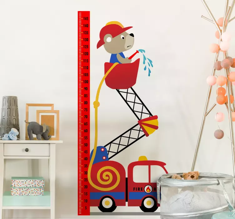 Fire engine height chart height chart sticker - TenStickers