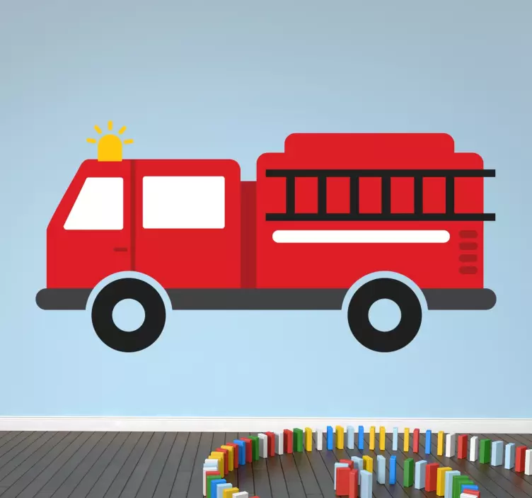 Cartoon fire fighter engine wall sticker for kids - TenStickers