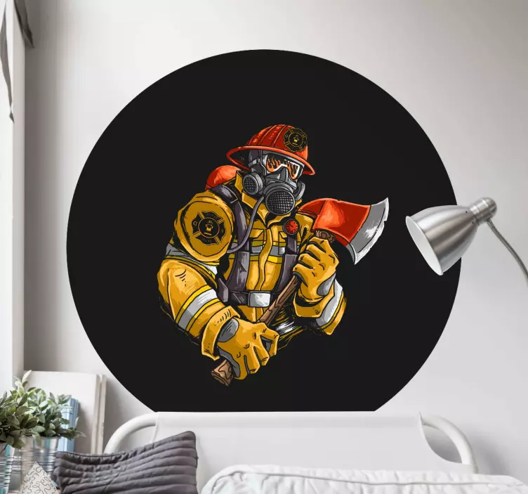 Firefighter Holding Axe object sticker - TenStickers