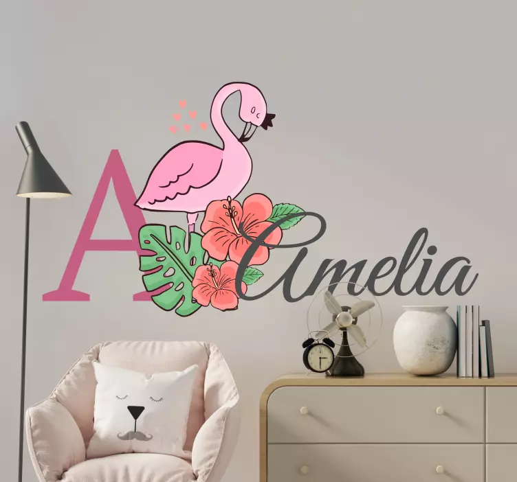 Flamingo Floral Custom wall stickers for kid - TenStickers