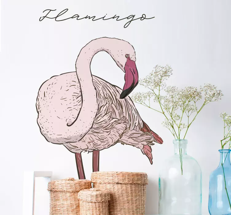 Flamingo Portrait Wall Art Sticker - TenStickers