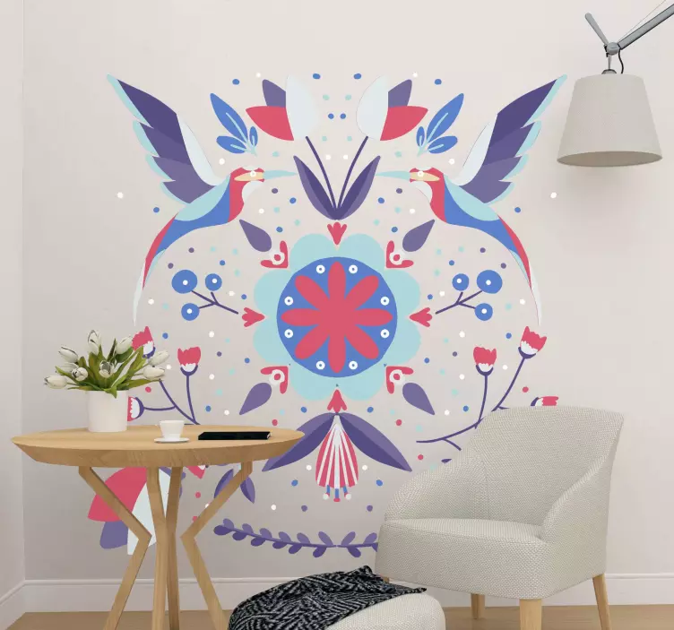 Floral bird motif nature wall sticker - TenStickers