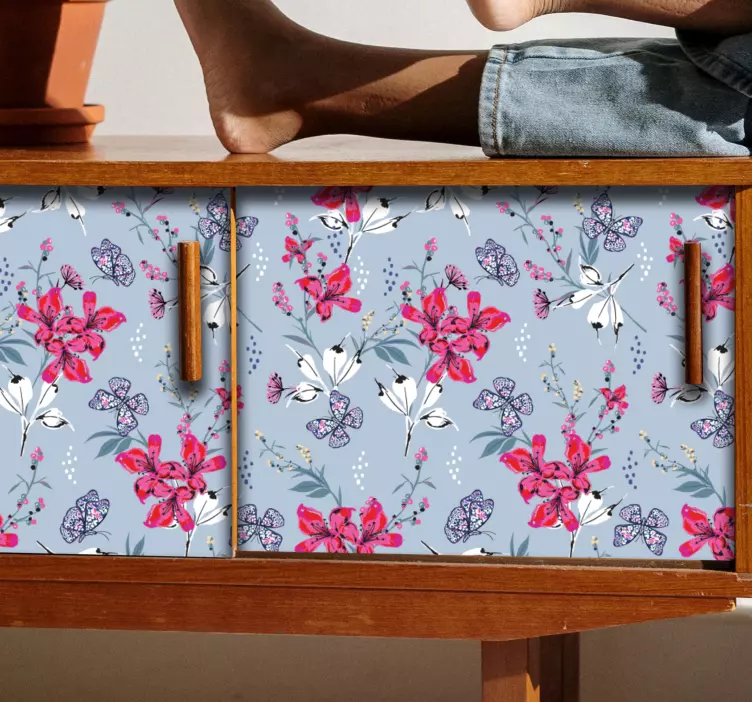 Floral Butterflies Pattern wall sticker - TenStickers