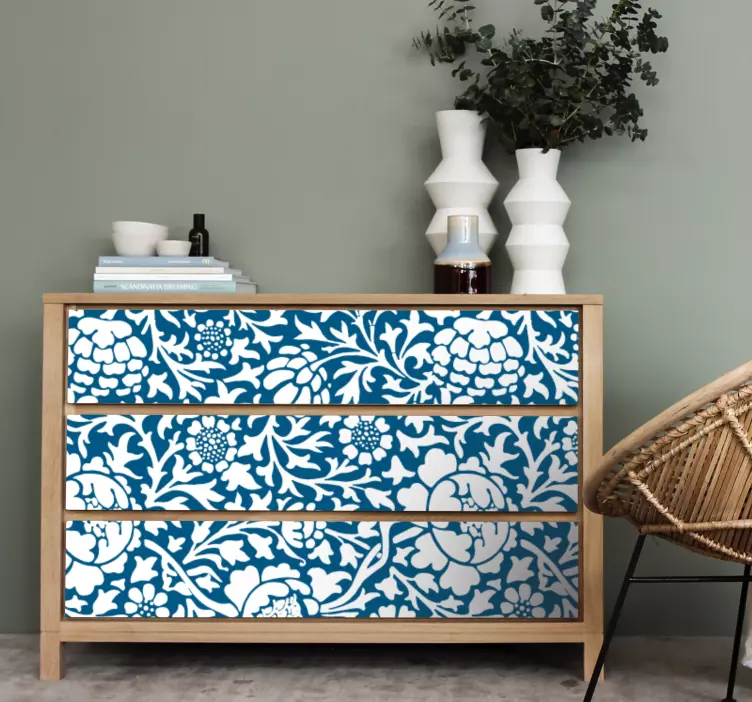 Blue and white floral furniture sticker - TenStickers
