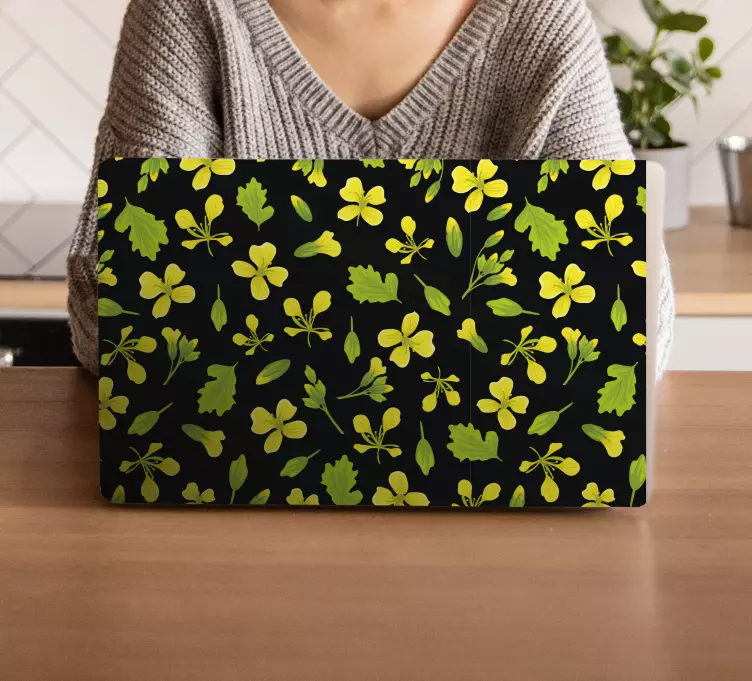 Yellow floral pattern laptop skin - TenStickers