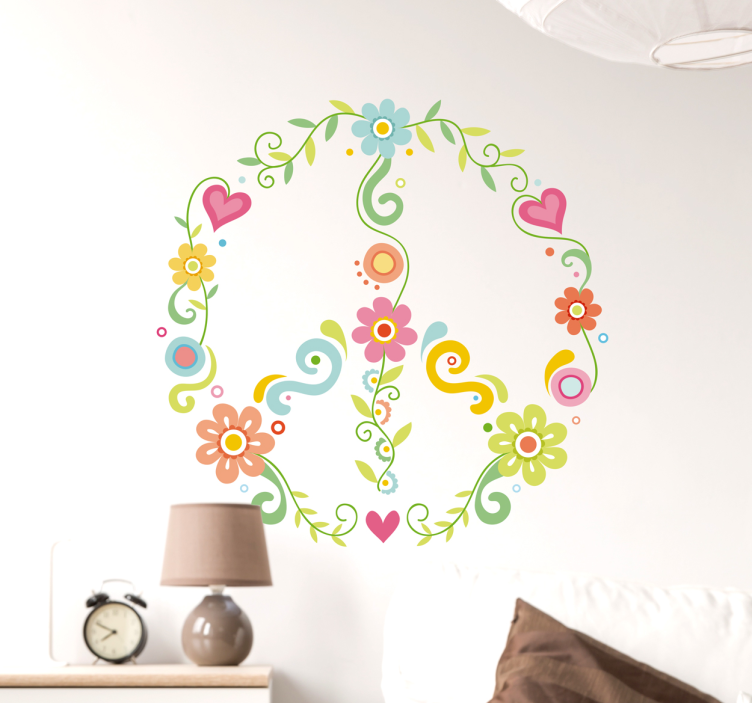 Floral Peace Symbol living room wall sticker - TenStickers