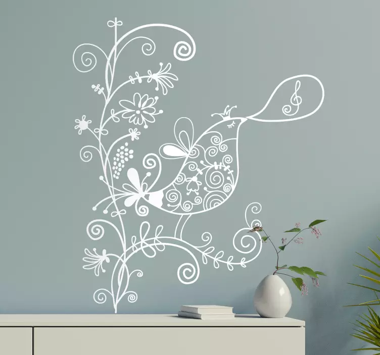 Floral Singing Bird Wall Sticker - TenStickers