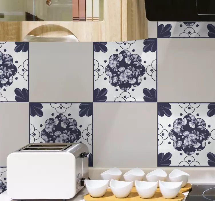 Flowers pattern tiles sticker - TenStickers