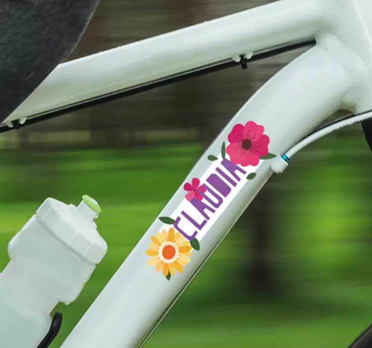 Flowers with Name Bike Sticker - TenStickers