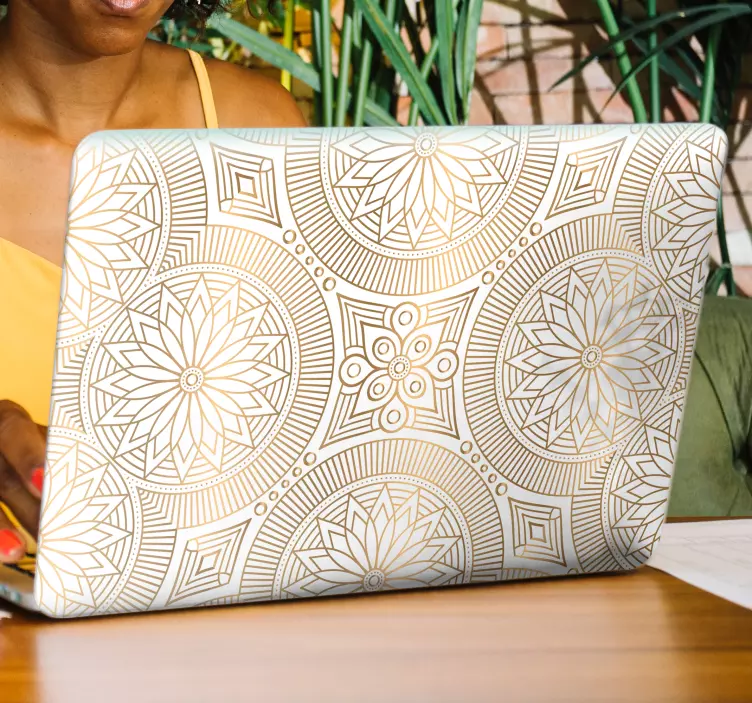 Golden tones mandala laptop sticker - TenStickers